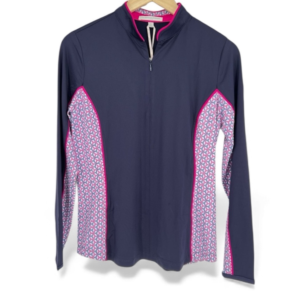 NWT Fairway‎ & Greene Ladies Celia Zip Mock Eclipse Gold Tennis Long Sleeve